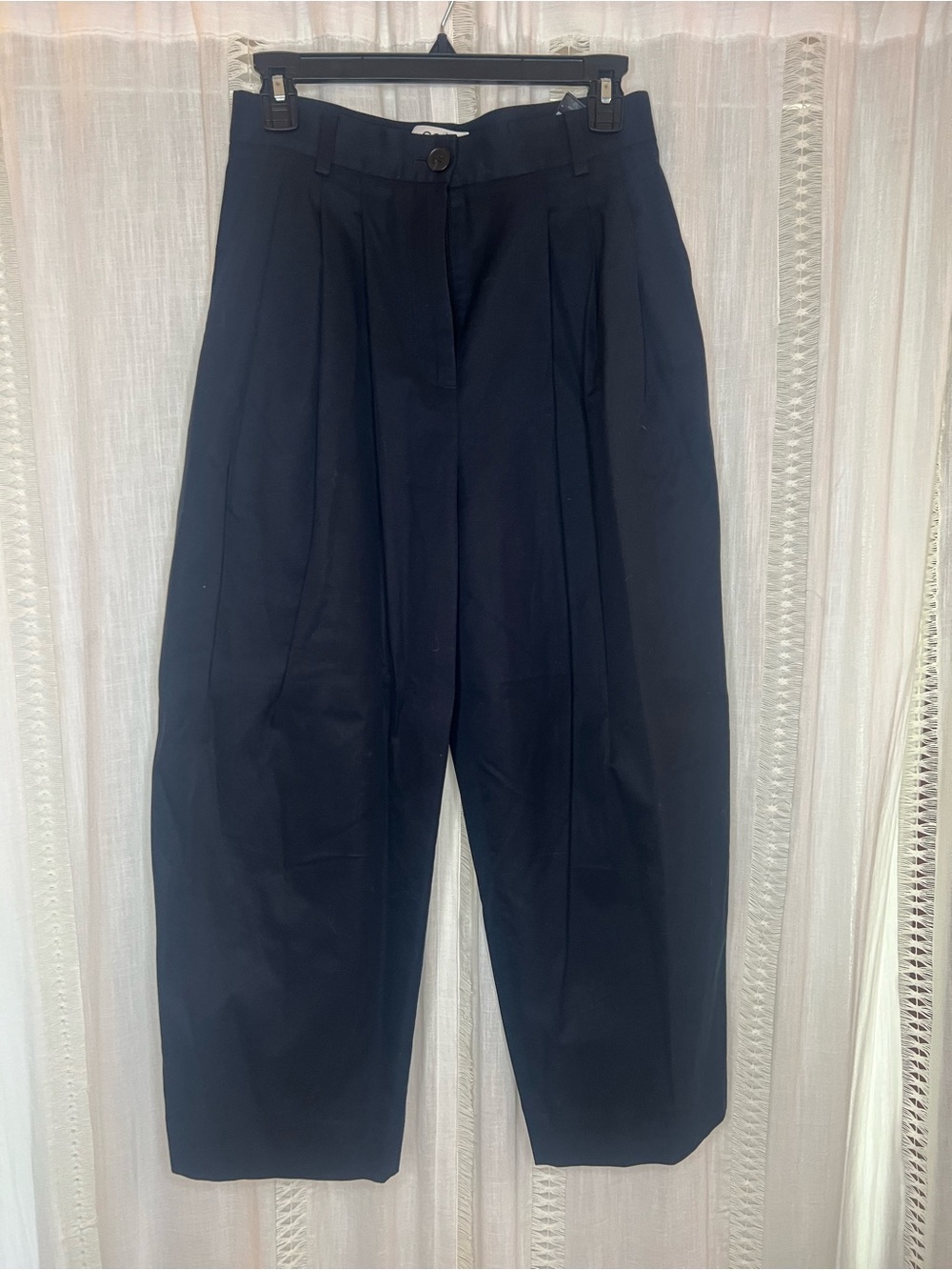 COS Navy Pleated Cropped Trousers